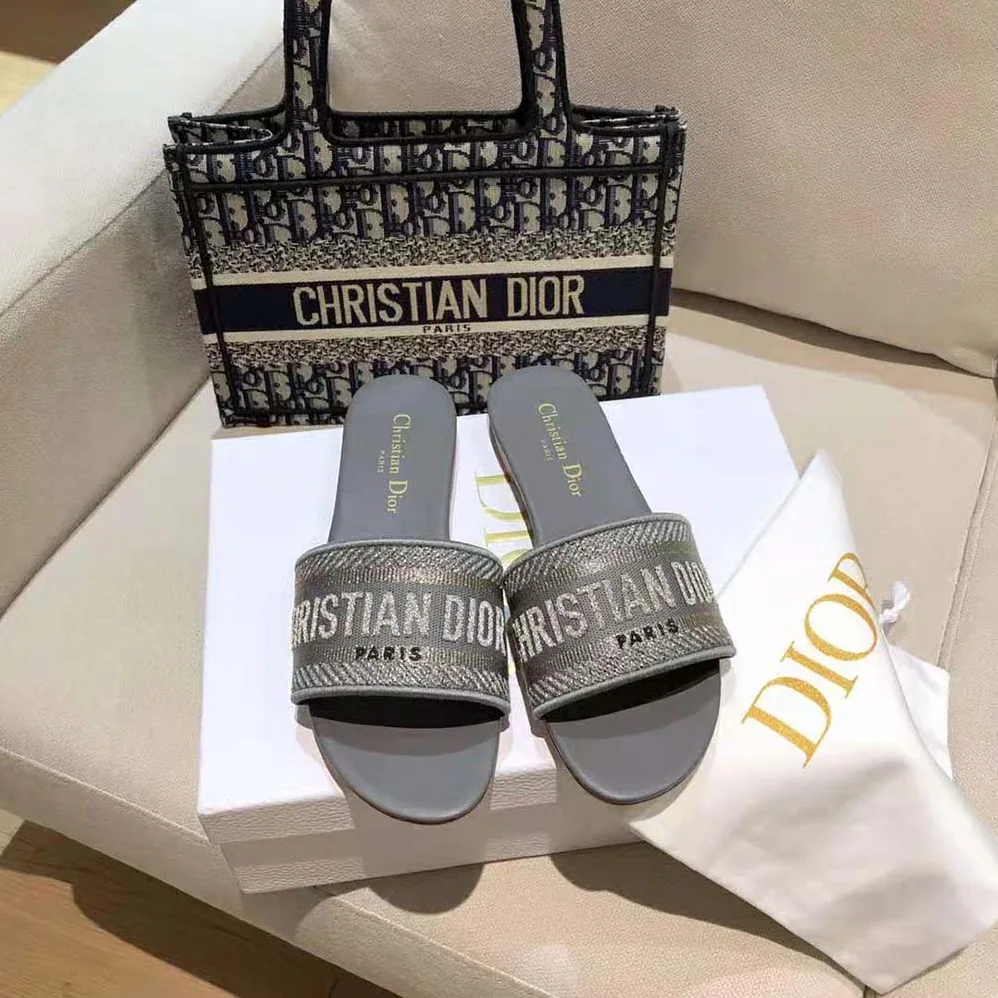 Dior Dway Slide Silver for Women in Tone Embroidered Metallic Fabric Dior Dway Slide Silver for Women in Tone Embroidered Metallic Fabric