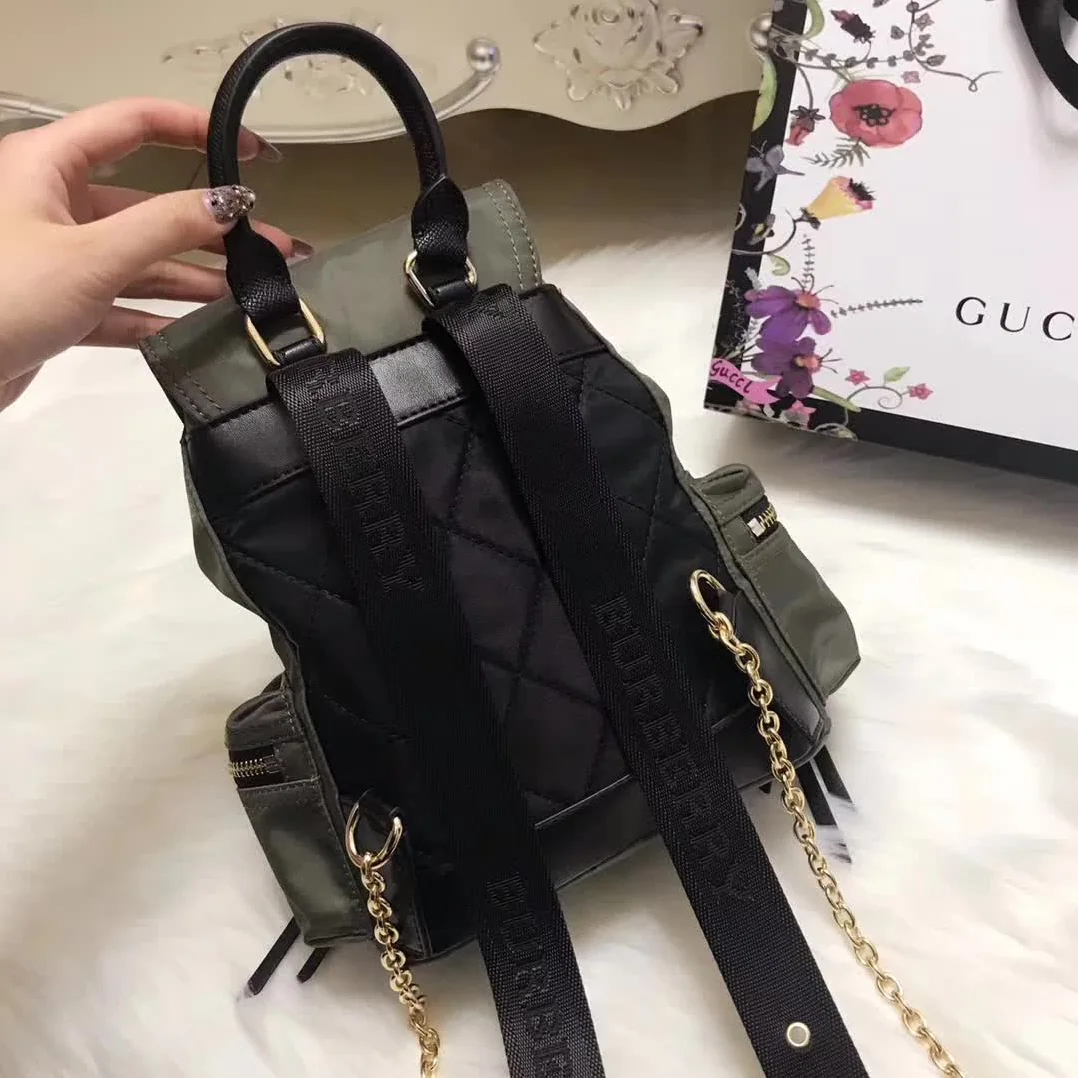 Burberry Medium Rucksack in Technical Nylon and Leather in Dark Green Burberry Medium Rucksack in Technical Nylon and Leather in Dark Green