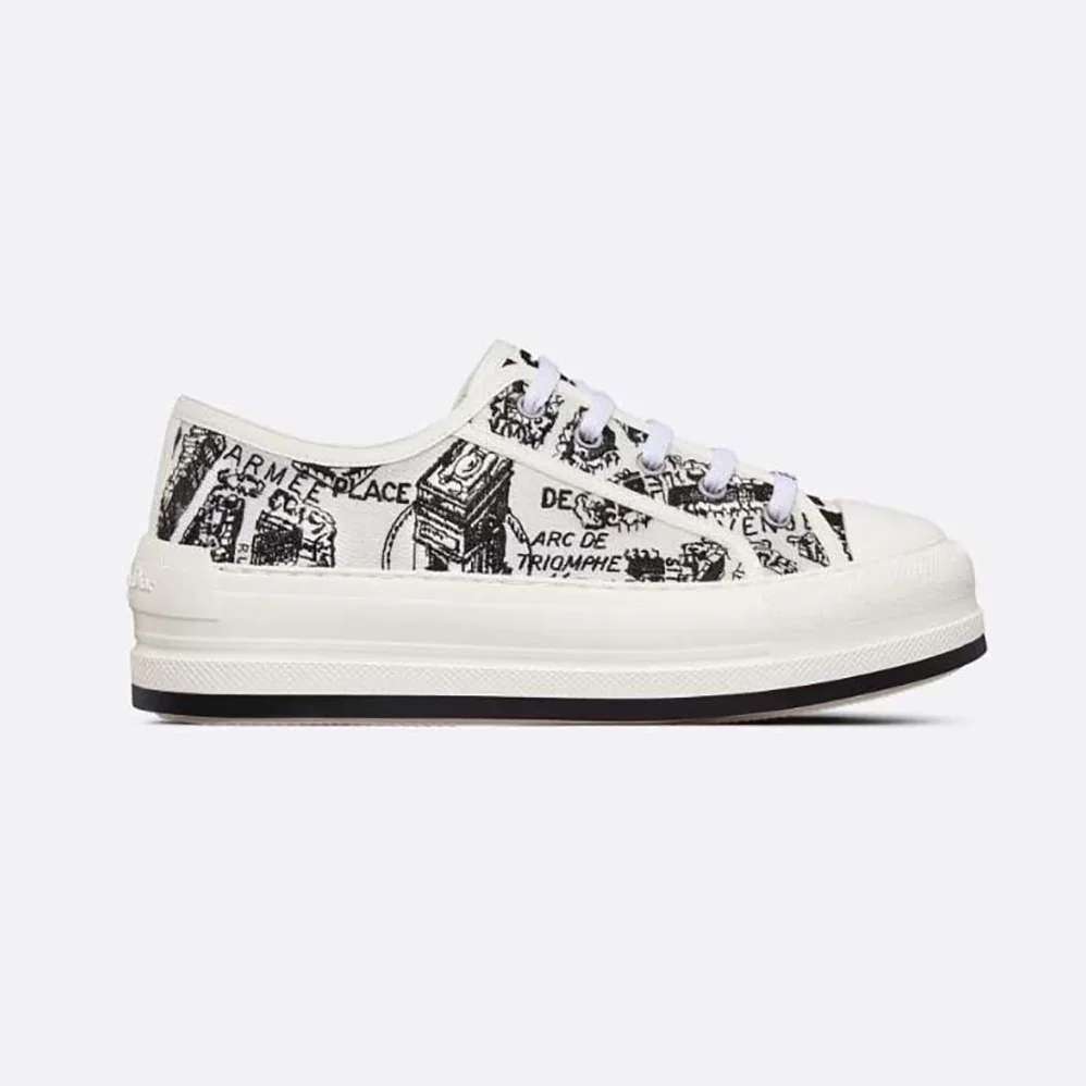 Dior Walk'N'Dior Platform Sneaker White and Black Cotton Embroidered with Plan De Paris Motif for Women