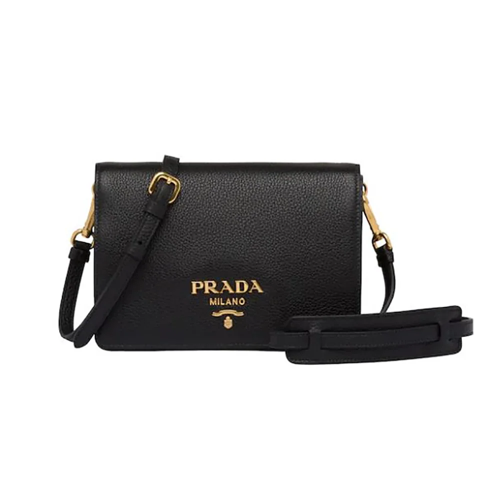 Prada Calf Leather Shoulder Bag for Women in Black Prada Calf Leather Shoulder Bag for Women in Black