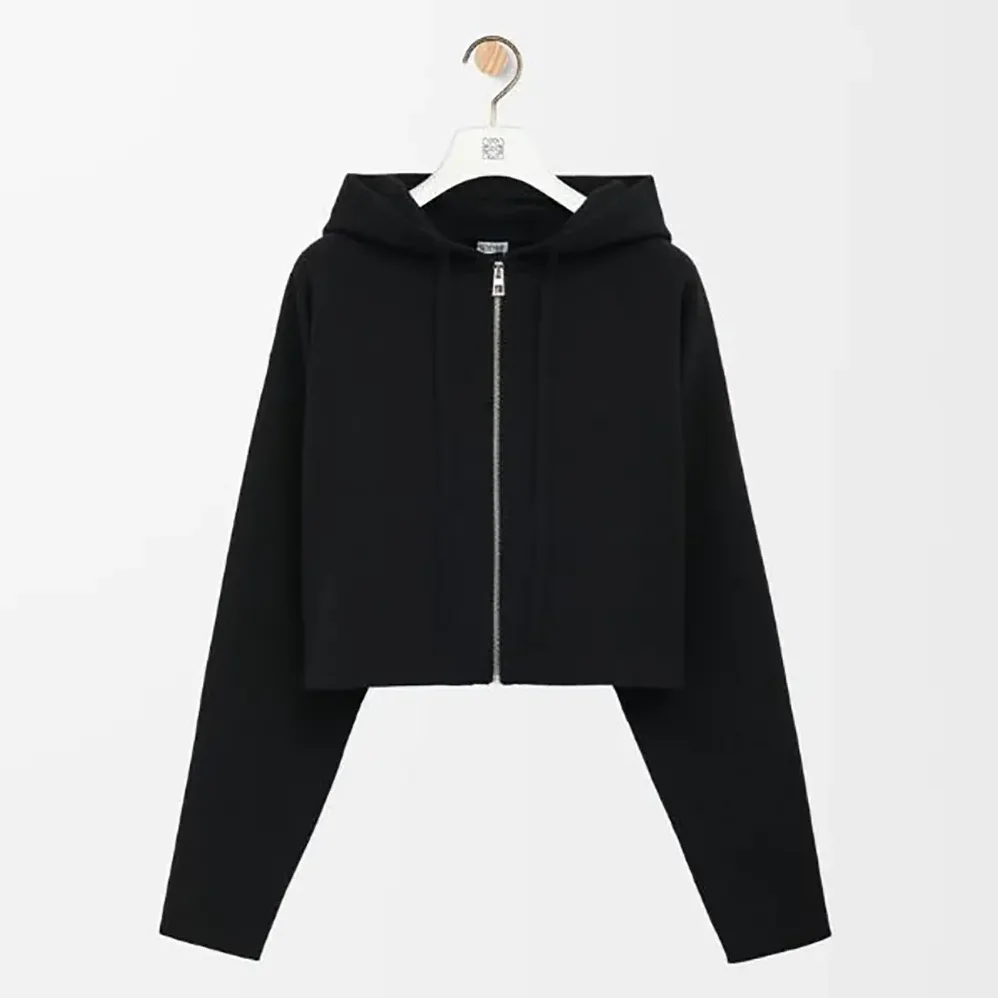 Loewe Anagram Zip-up Hoodie in Wool for Women in Black Loewe Anagram Zip-up Hoodie in Wool for Women in Black