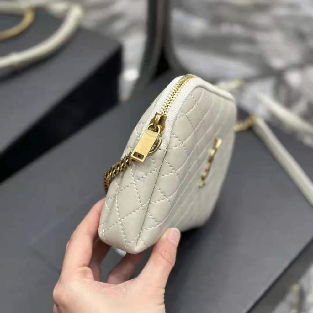 Saint Laurent YSL Gaby Zipped Pouch in Quilted Lambskin for Women in White