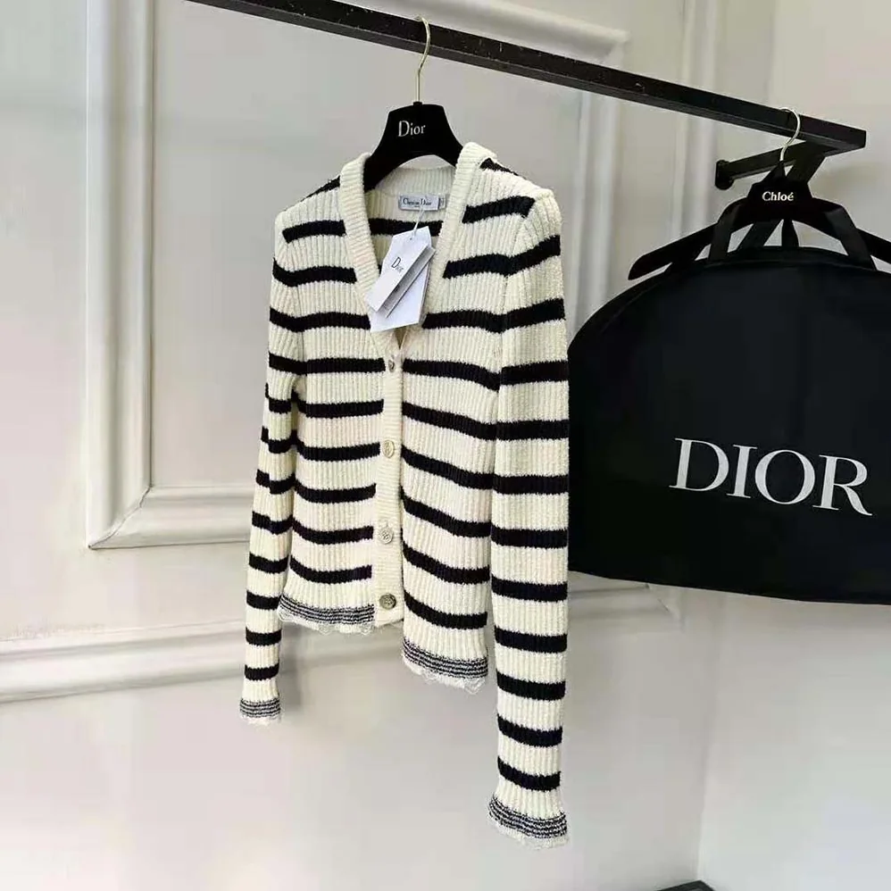 Dior Marinière Twin-Set Ecru and Navy Blue Cotton Knit for Women Dior Marinière Twin-Set Ecru and Navy Blue Cotton Knit for Women