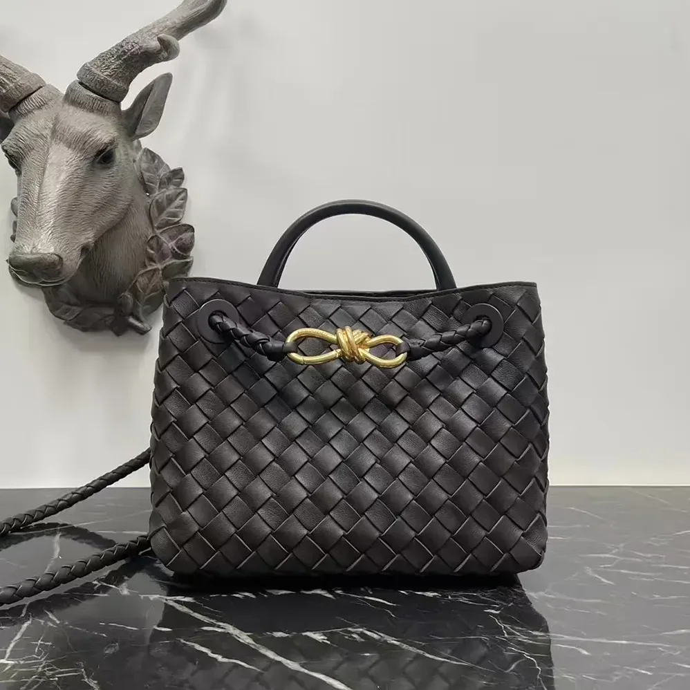Bottega Veneta Small Andiamo Intrecciato Leather Top Handle Bag for Women in Chocolate Brown