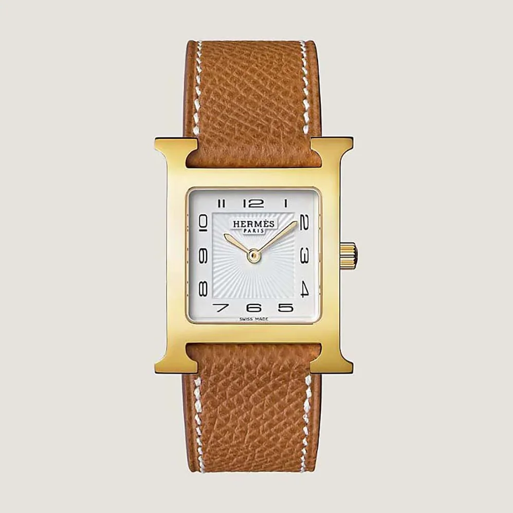 Hermes Heure H Watch Small Model Quartz Movement 25 mm in Yellow Gold-Plated Steel for Women in Brown Hermes Heure H Watch Small Model Quartz Movement 25 mm in Yellow Gold-Plated Steel for Women in Brown