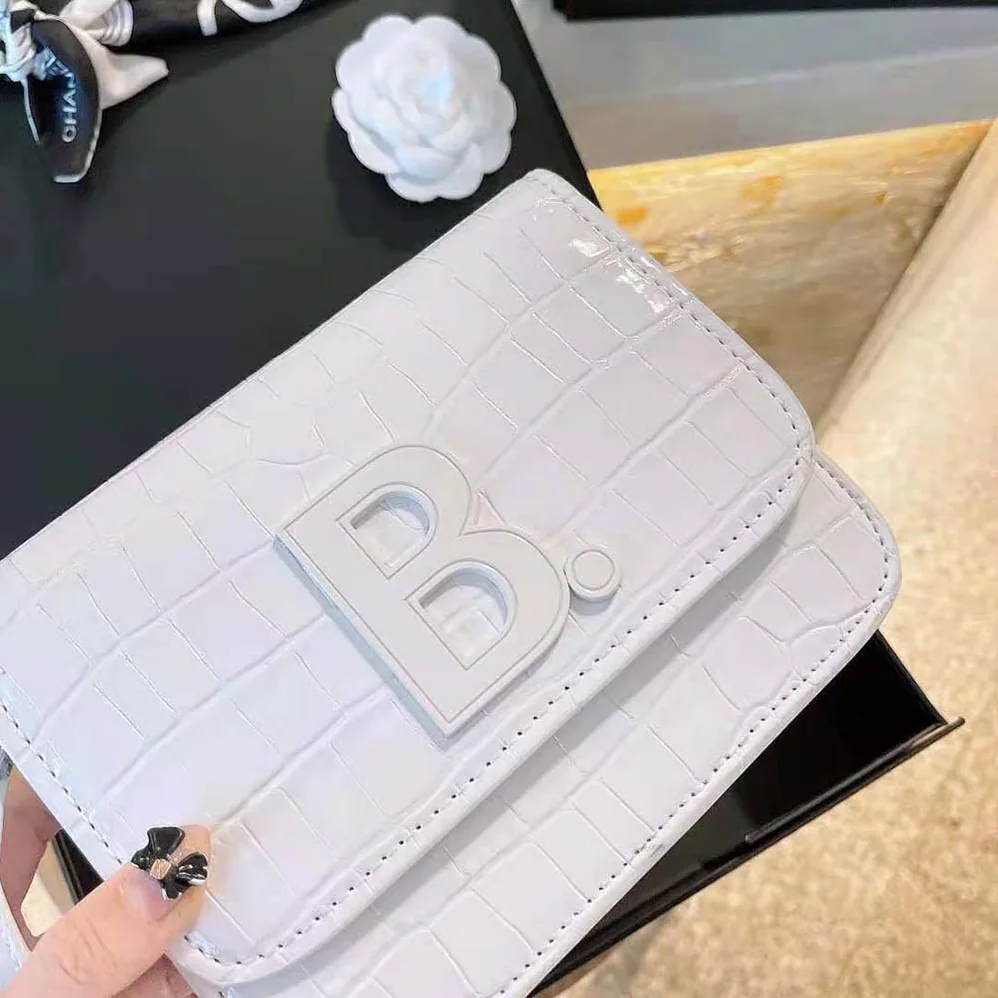 Balenciaga B. Small Bag in White Shiny Crocodile Embossed Calfskin for Women