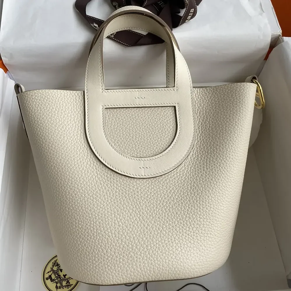 Hermes In the Loop 18 Handbag Clemence Leather for Women in White/Gold
