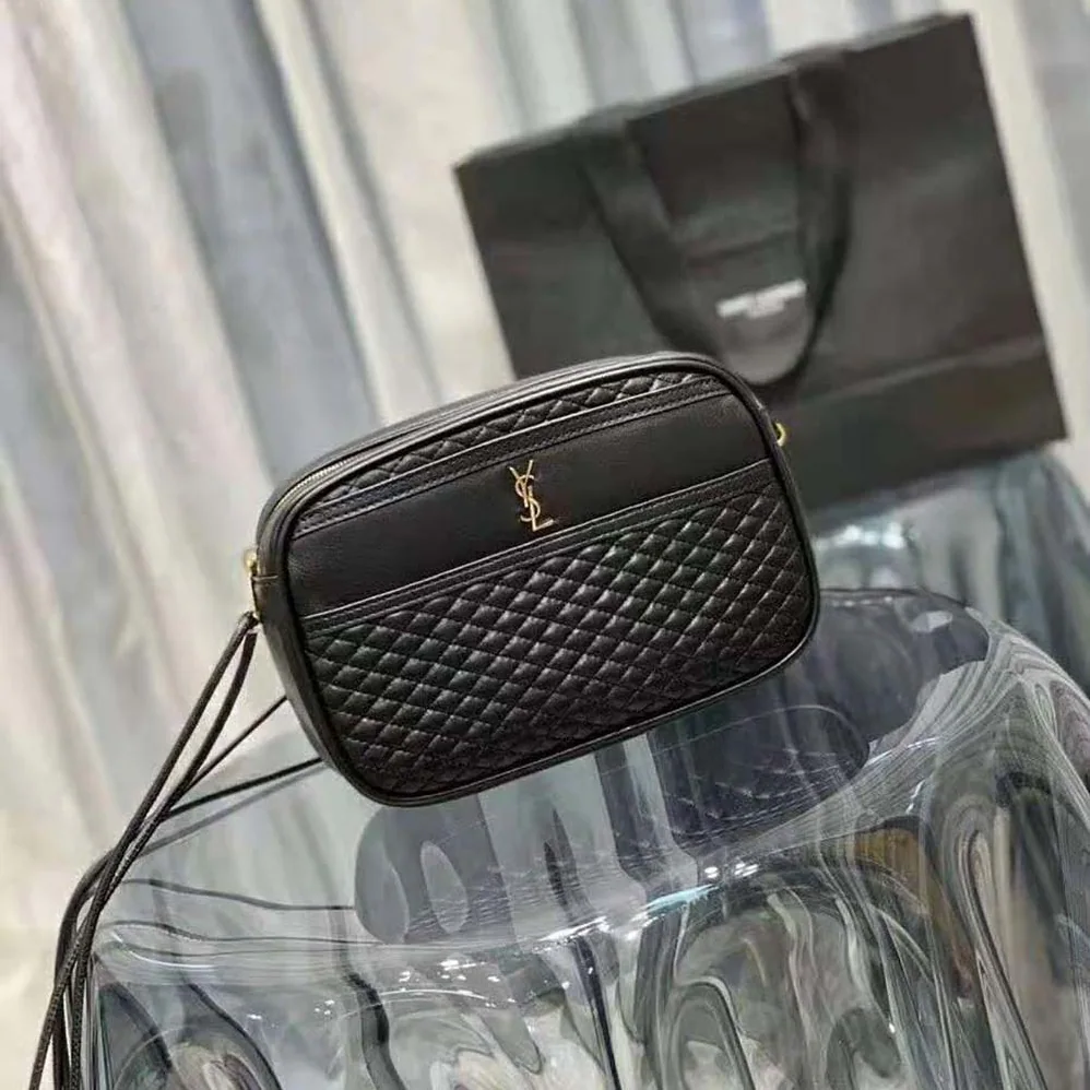Saint Laurent YSL Victoire Camera Bag in Quilted Lambskin for Women in Black