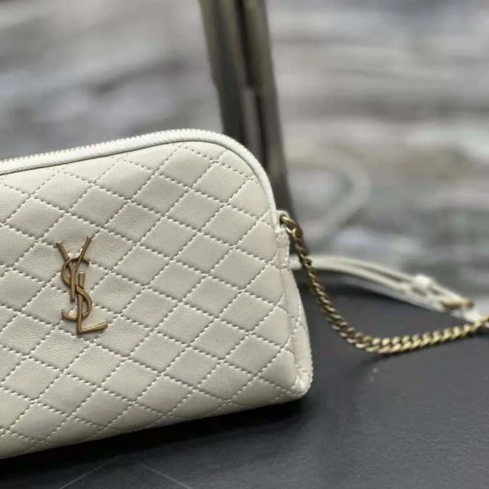 Saint Laurent YSL Gaby Zipped Pouch in Quilted Lambskin for Women in White