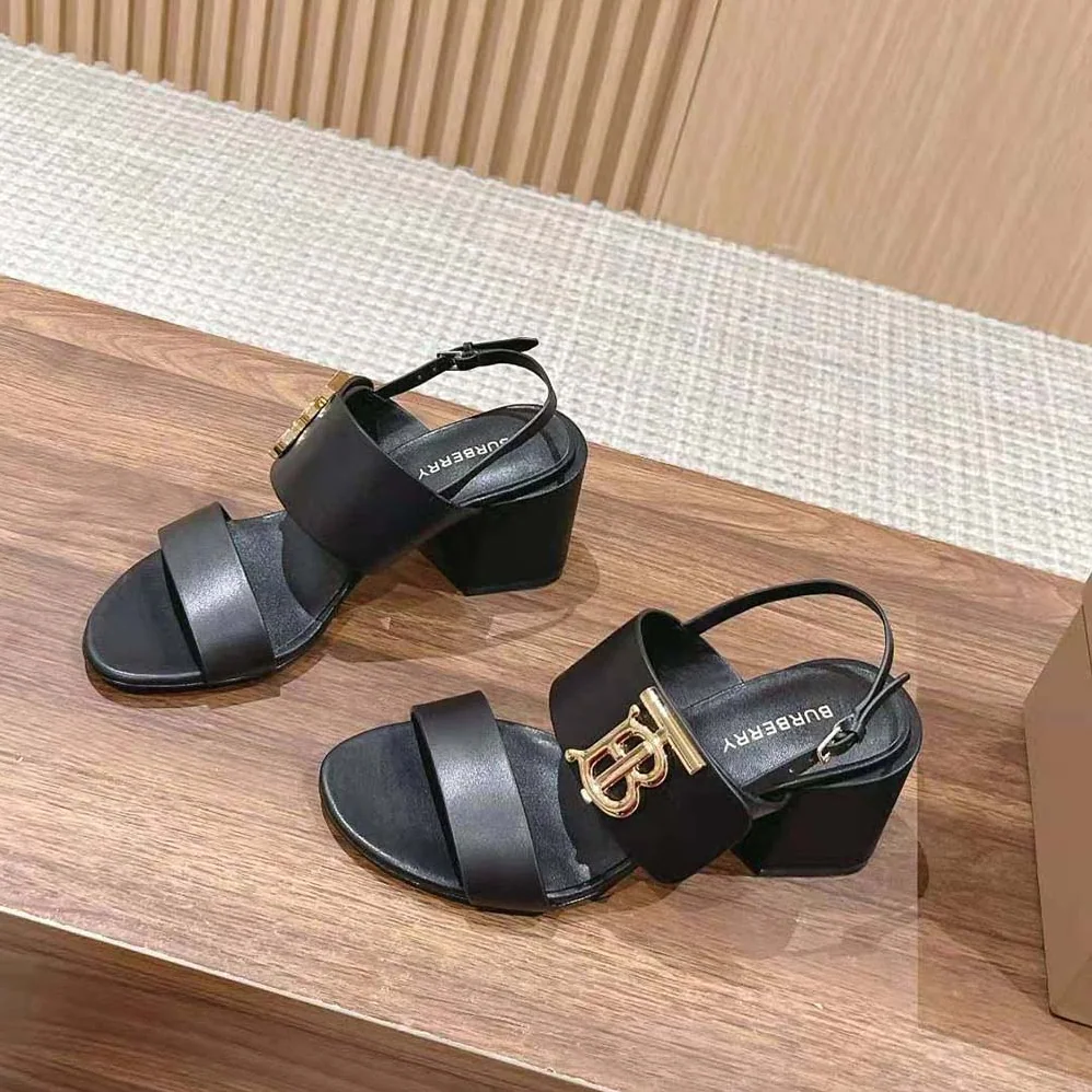 Burberry Monogram Motif Leather Sandals for Women in Black