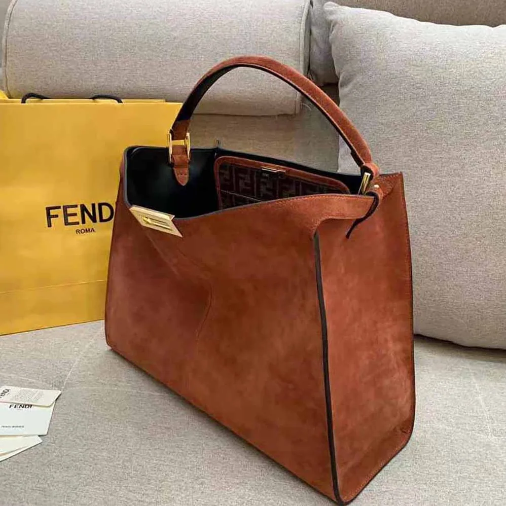 Fendi Peekaboo X-Lite Medium Brown Suede Bag for Women Fendi Peekaboo X-Lite Medium Brown Suede Bag for Women