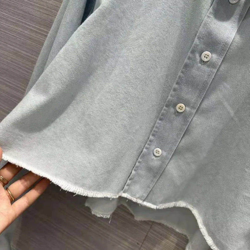 Miu Miu Denim Shirt with Embroidered Logo for Women