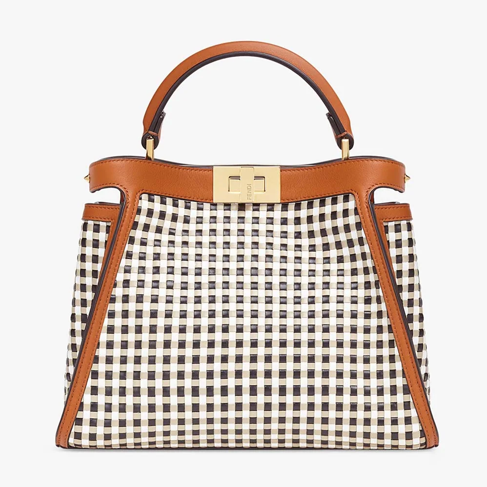 Fendi Peekaboo Iconic Essentially Check Interlace Bag for Women in Brown Fendi Peekaboo Iconic Essentially Check Interlace Bag for Women in Brown
