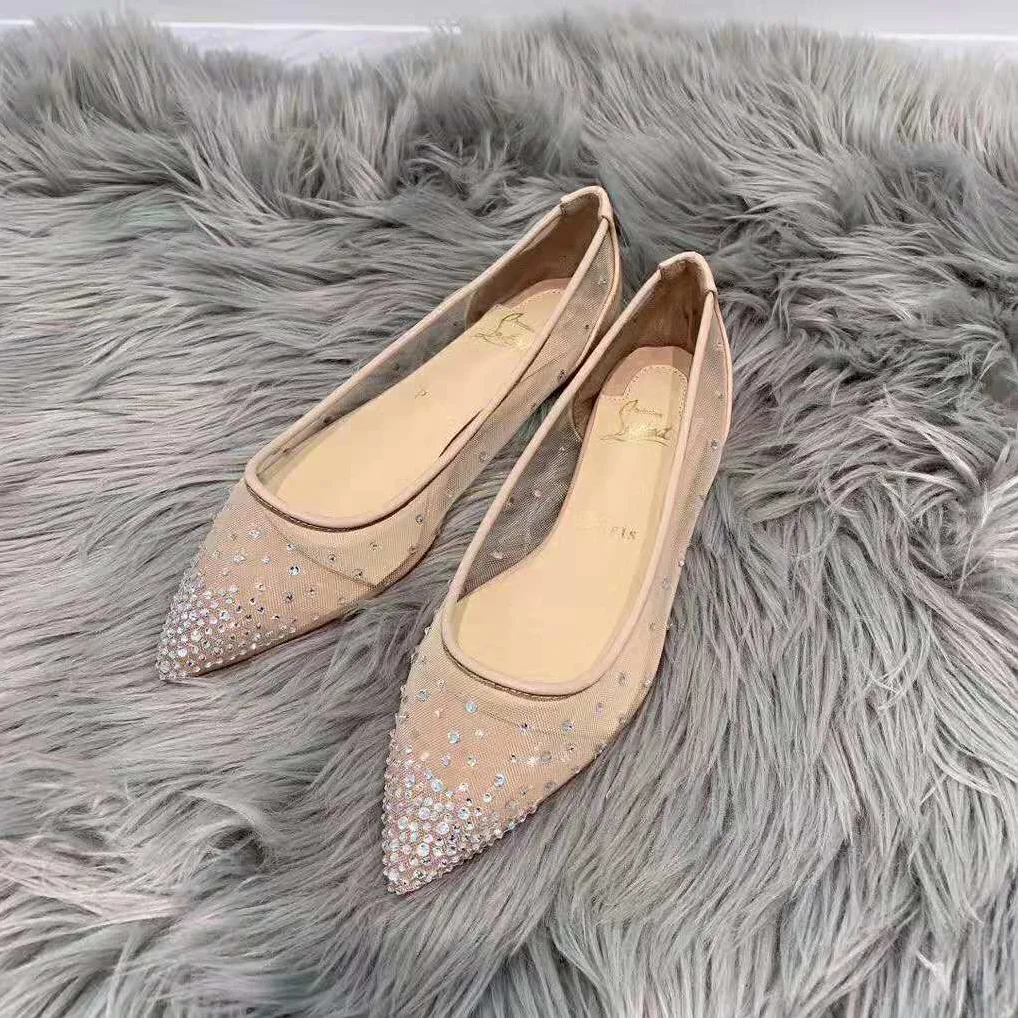 Christian Louboutin Follies Strass Ballet Flat for Women in Sandy Christian Louboutin Follies Strass Ballet Flat for Women in Sandy