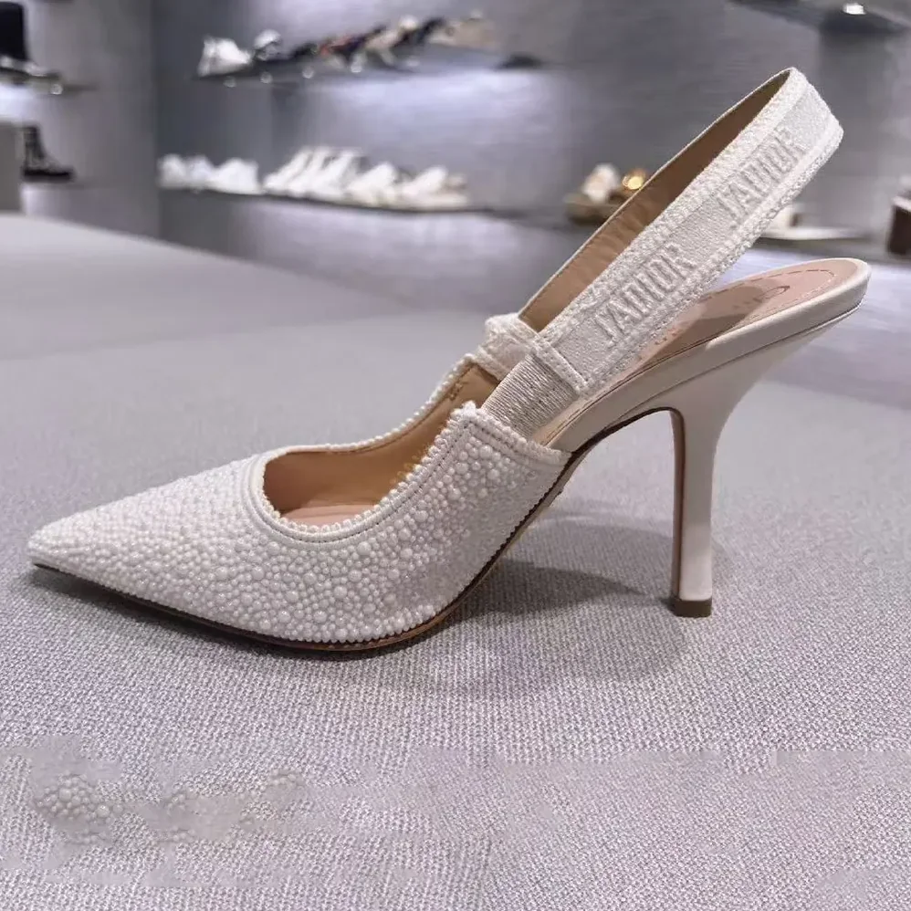 Dior J'Adior Slingback Pump Embroidered Cotton and White Resin Pearls for Women Dior J'Adior Slingback Pump Embroidered Cotton and White Resin Pearls for Women