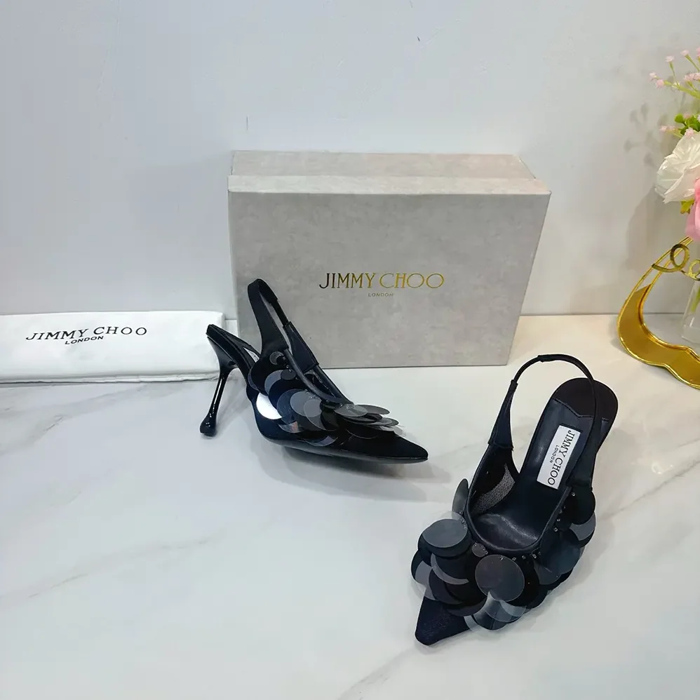 Jimmy Choo Isa 95 Black Mesh Paillette Pumps for Women