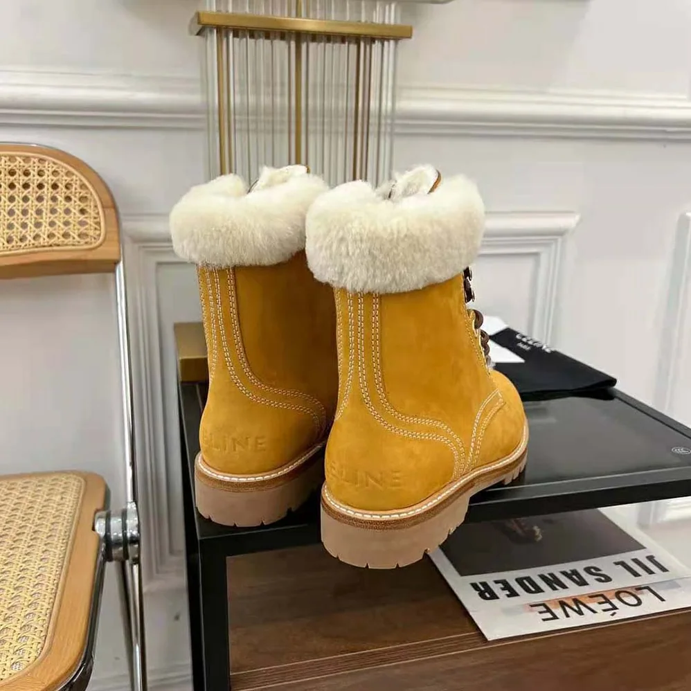 Celine Kurt Lace-up Mid Boot in Nubuck Calfskin and Shearling for Women