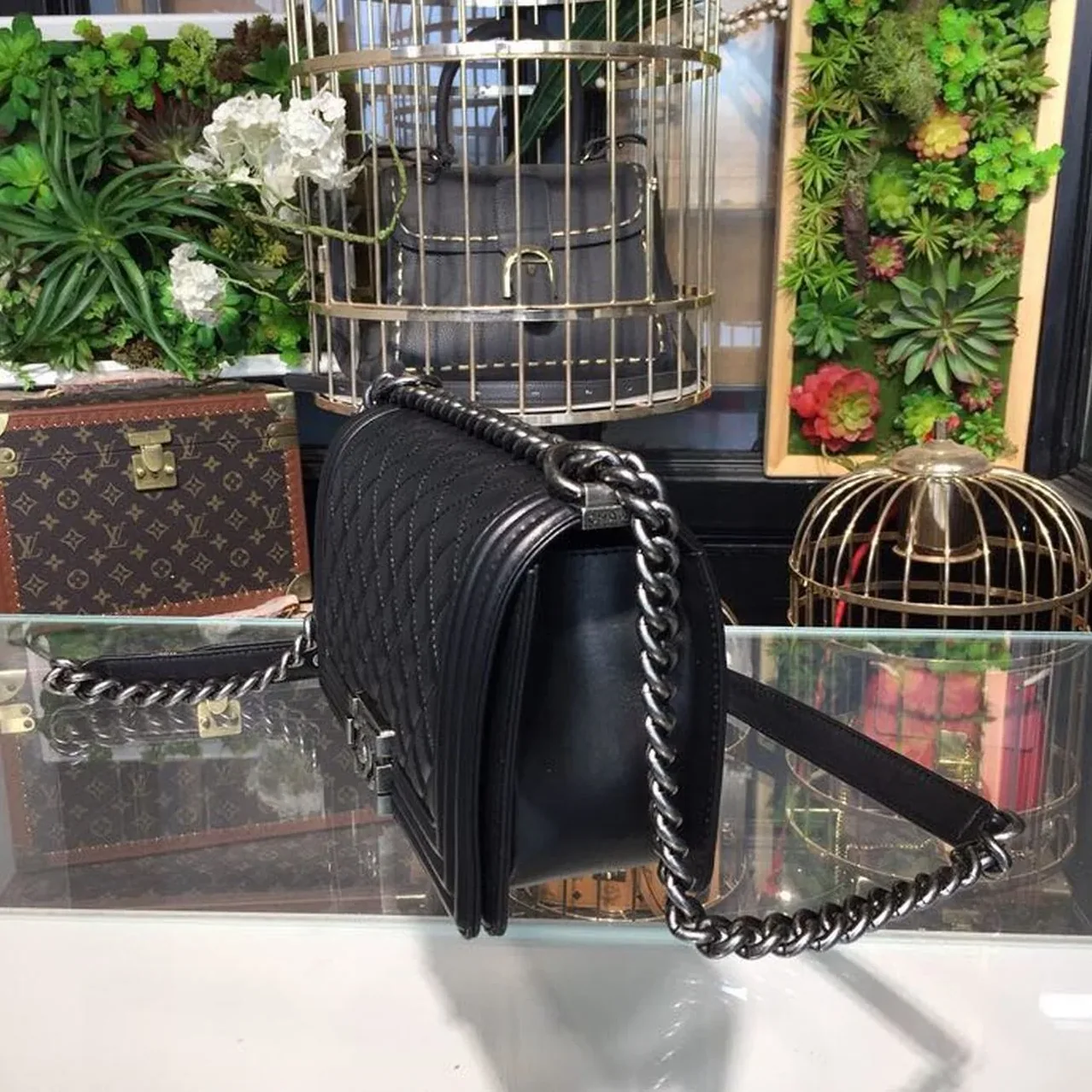 Chanel Boy Medium Crossbody Bag in Black Silver Hardware Chanel Boy Medium Crossbody Bag in Black Silver Hardware