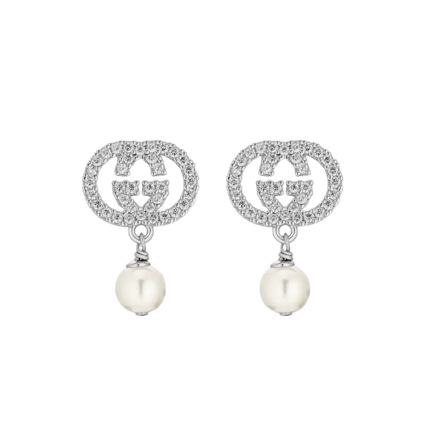 Gucci Crystal And Pearl Earrings Palladium Hardware A0009F J9740 8524 Gucci Crystal And Pearl Earrings Palladium Hardware A0009F J9740 8524
