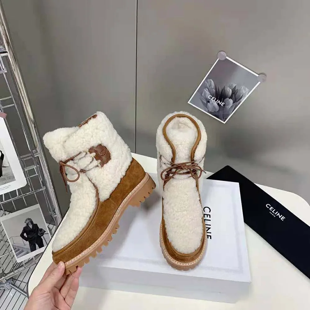 Celine Margaret Lace-up Fur Boot in Suede Calfskin and Shearling for Women Celine Margaret Lace-up Fur Boot in Suede Calfskin and Shearling for Women