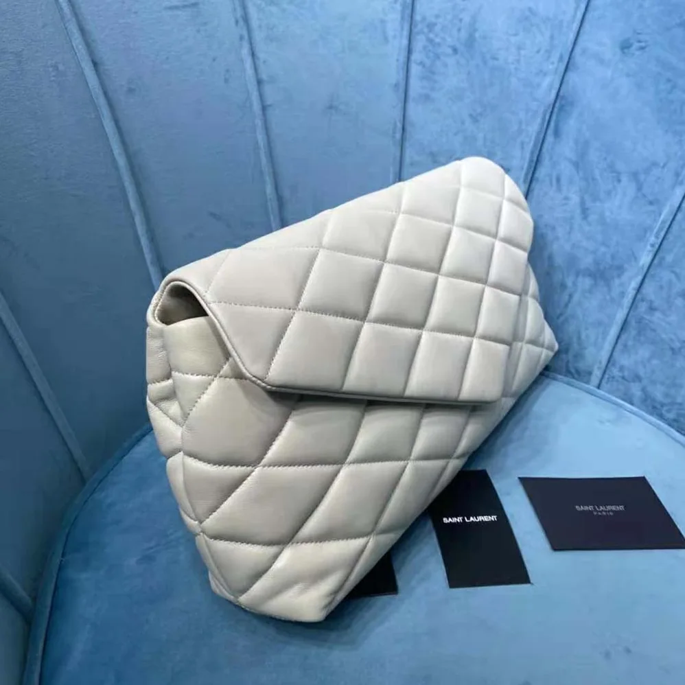 Saint Laurent YSL Sade Puffer Envelope Clutch in Lambskin for Women in White