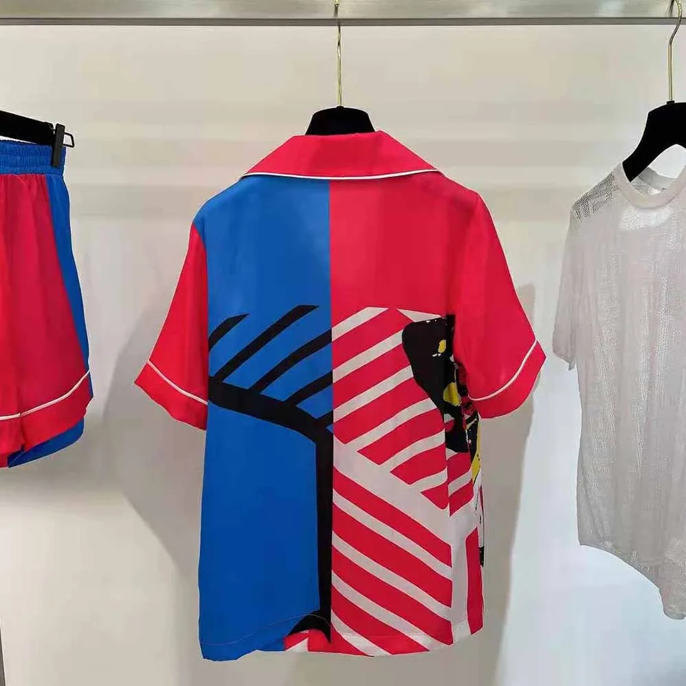 Dior Chez Moi Short-Sleeved Shirt Bright Pink and Fluorescent Blue D for Women in Jungle Pop Silk Twill