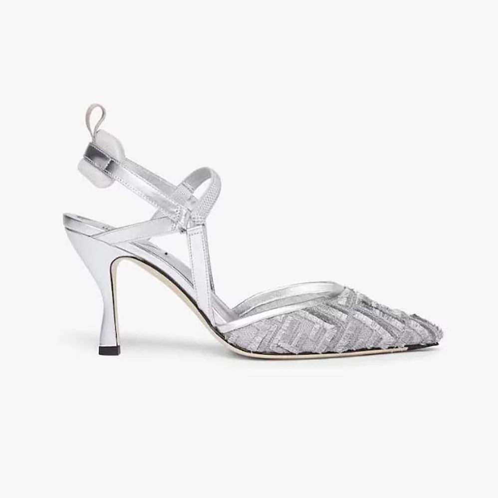 Fendi Colibrì Lite Silver Mesh High for Women in Heeled Slingbacks Fendi Colibrì Lite Silver Mesh High for Women in Heeled Slingbacks