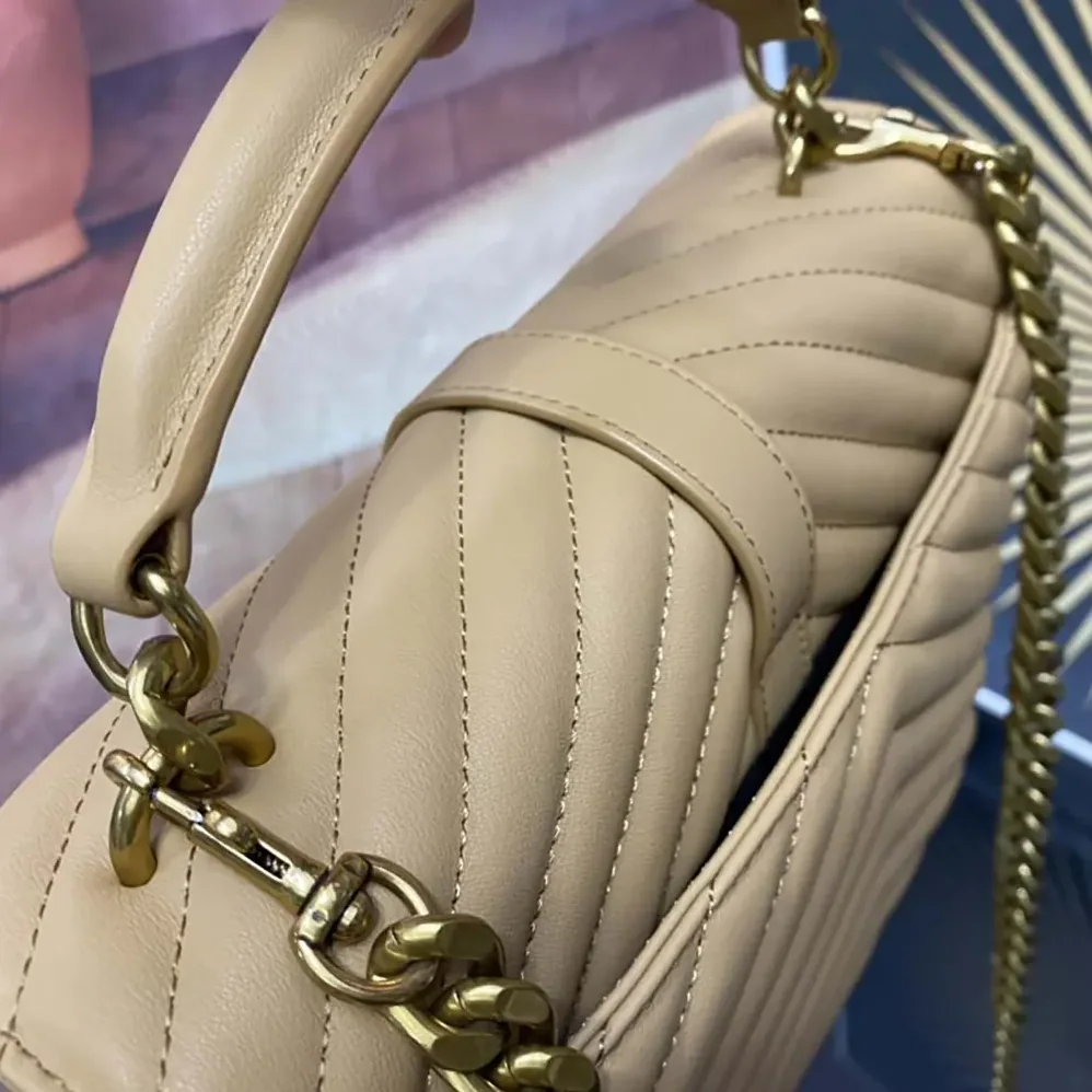 Saint Laurent YSL College Medium in Quilted Leather for Women in Beige Saint Laurent YSL College Medium in Quilted Leather for Women in Beige
