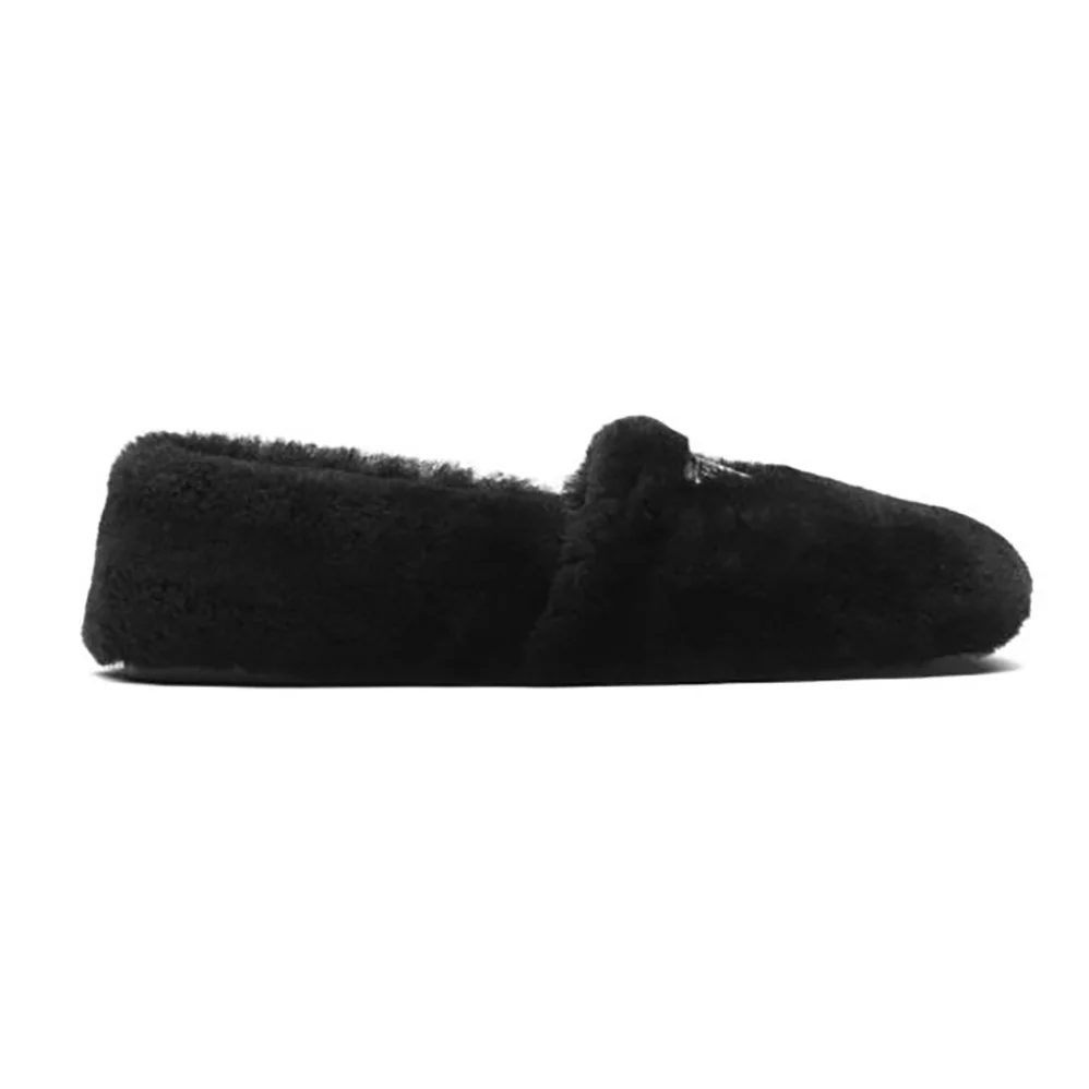 Prada Shearling Slippers in 5 mm Heel Hight for Women in Black