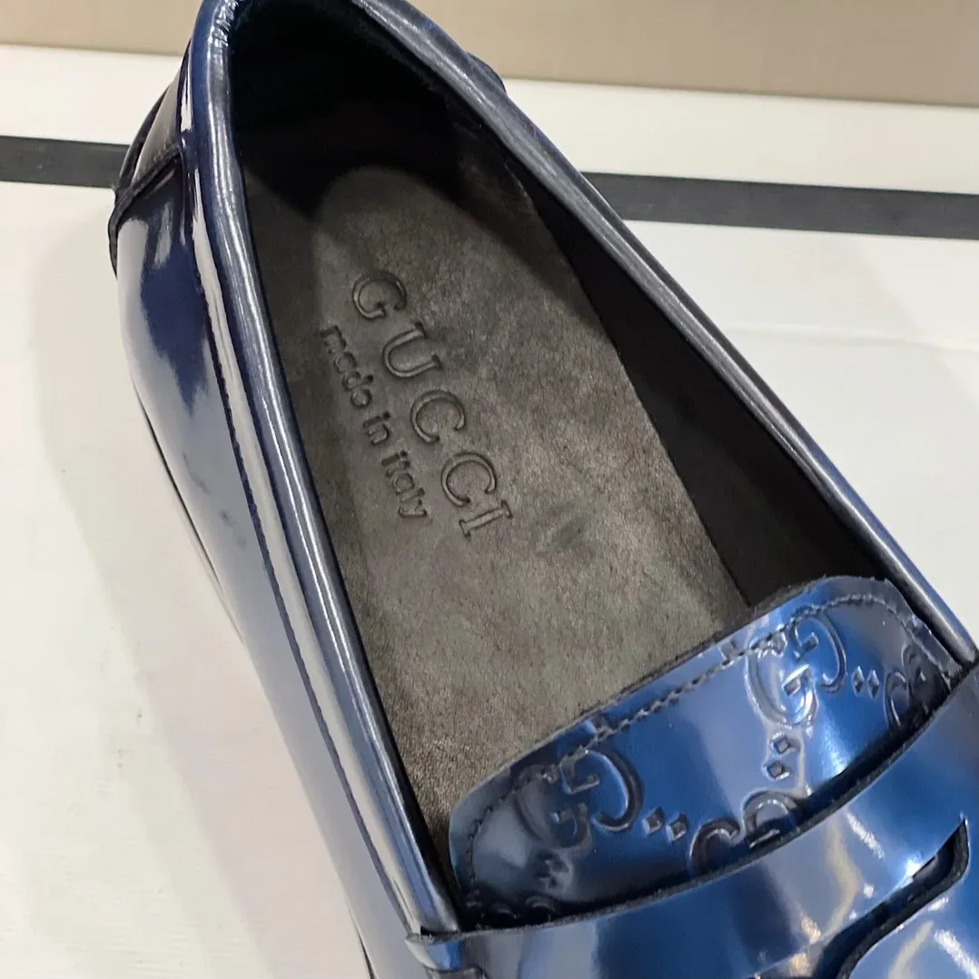 Gucci GG Embossed Loafers Horsebit Blue for Men Gucci GG Embossed Loafers Horsebit Blue for Men