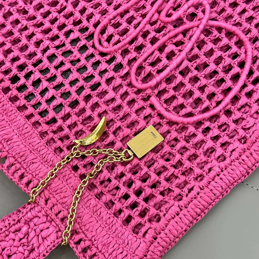 Chloe Summer Banana Tote Bag In Raffia for Women in Rose Chloe Summer Banana Tote Bag In Raffia for Women in Rose