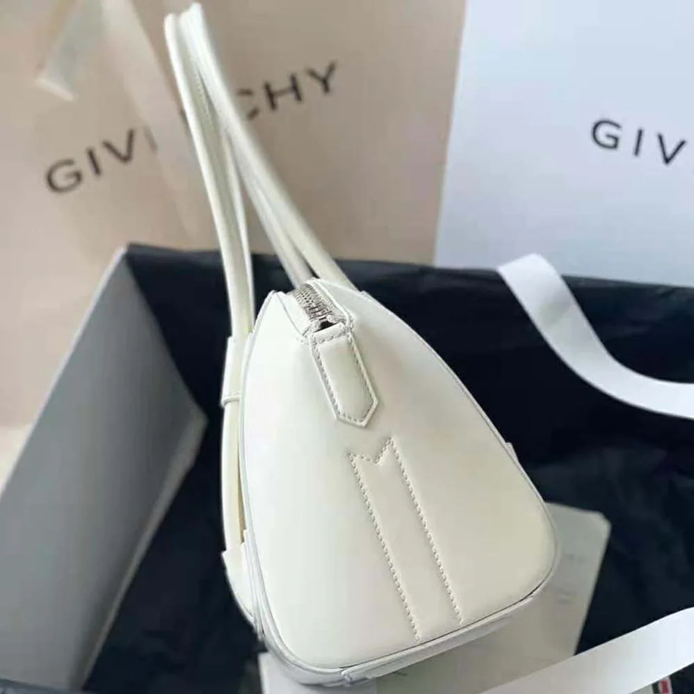 Givenchy Mini Antigona Lock in Box Leather for Women in White Givenchy Mini Antigona Lock in Box Leather for Women in White