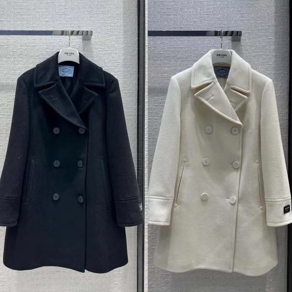 Prada Double-breasted Cloth Peacoat for Women in Black