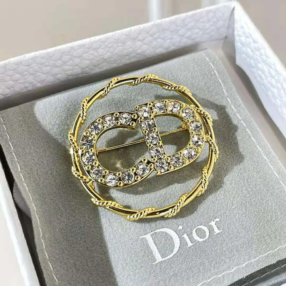 Dior Clair D Lune Brooch Gold-Finish Metal and White Crystals for Women