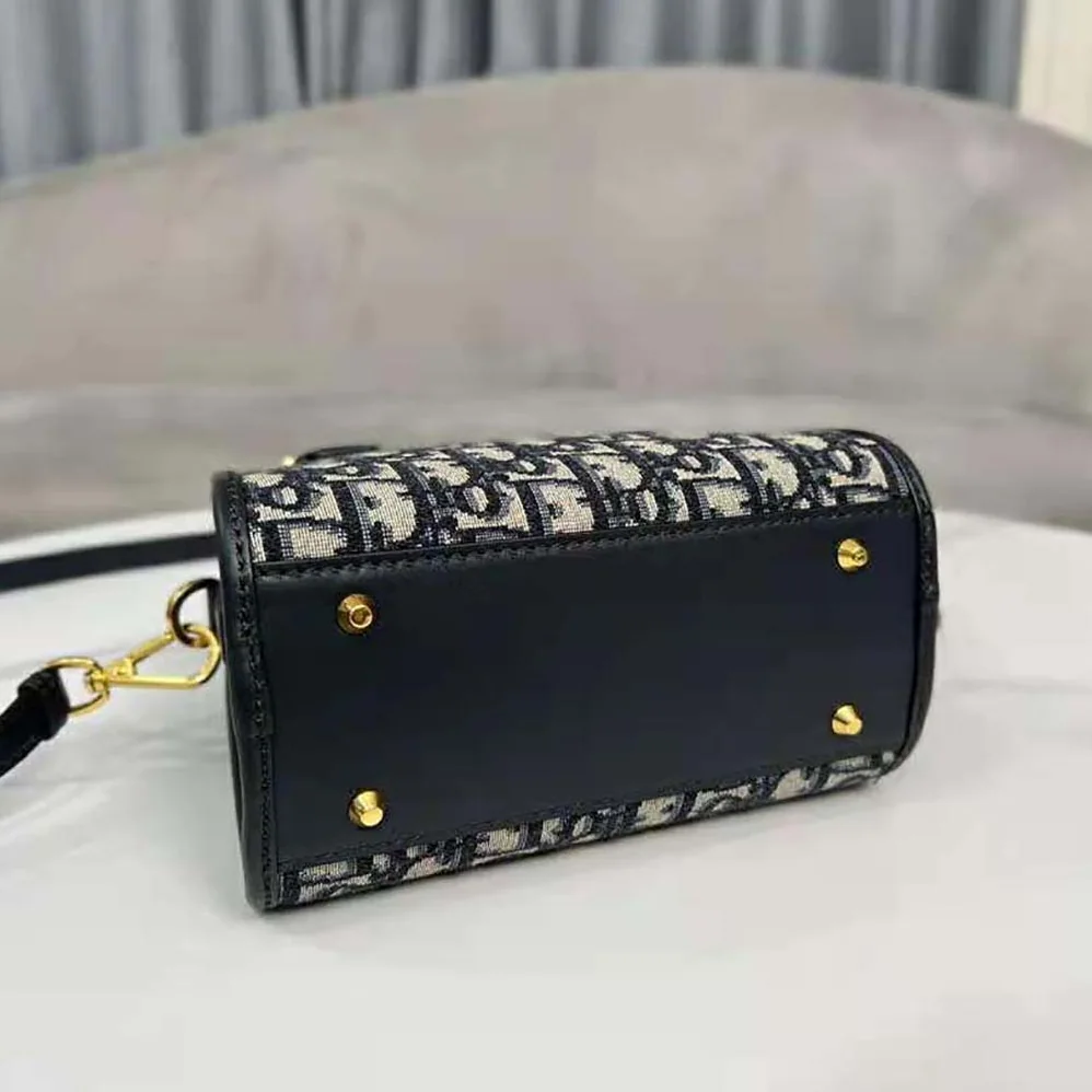 Dior Small Boston Bag Blue Dior Oblique Embroidery and Smooth Calfskin for Women Dior Small Boston Bag Blue Dior Oblique Embroidery and Smooth Calfskin for Women