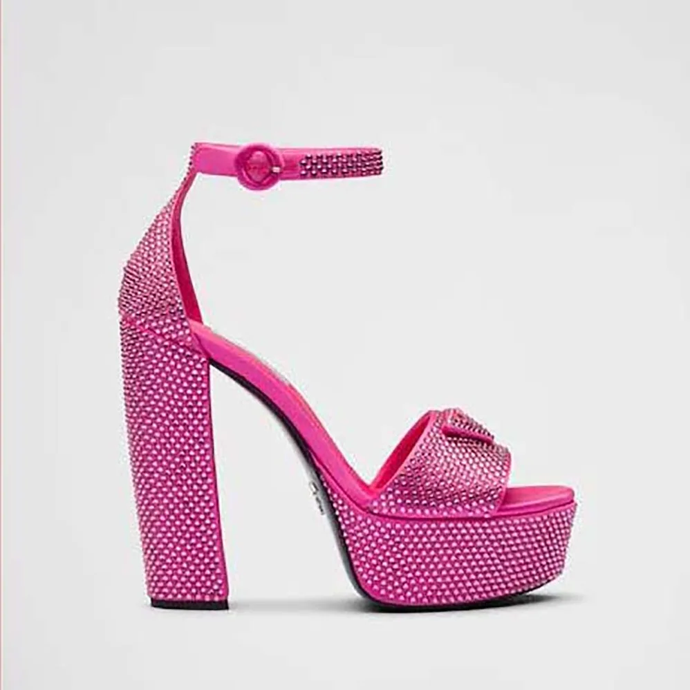 Prada Satin Platform Sandals with Crystals for Women in Pink