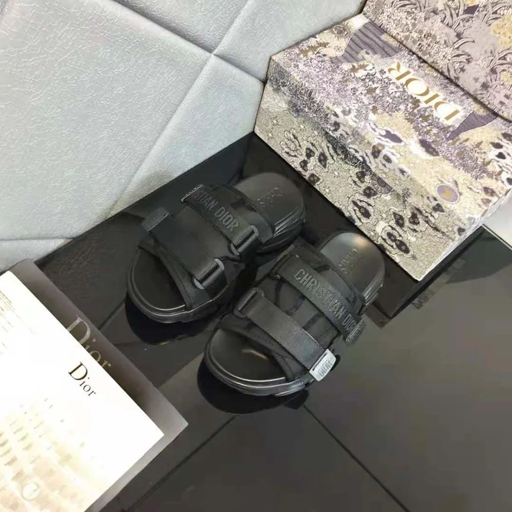 Dior D-wander Slide Black Technical Fabric with Camouflage Print for Women