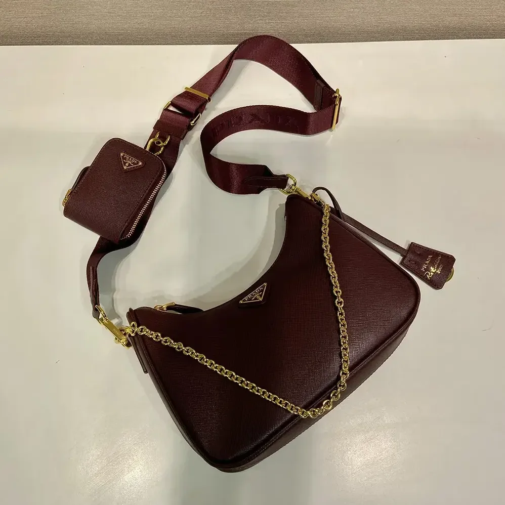 Prada Re-Edition 2005 Saffiano Leather Bag for Women in Maroon
