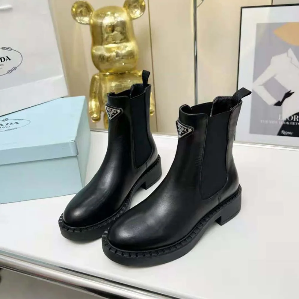 Prada Brushed Leather Booties for Women in Black Prada Brushed Leather Booties for Women in Black