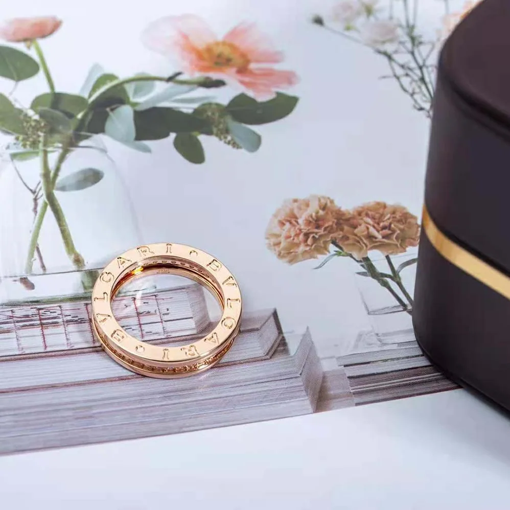 Bvlgari B.zero1 One-Band Ring in 18 KT Rose Gold Set with Pave Diamonds on the Spiral for Women
