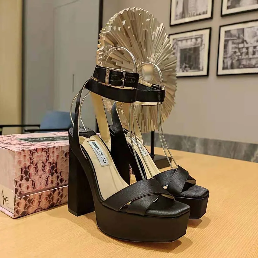 Jimmy Choo Gaia 140 Black Satin Platform Sandals for Women Jimmy Choo Gaia 140 Black Satin Platform Sandals for Women