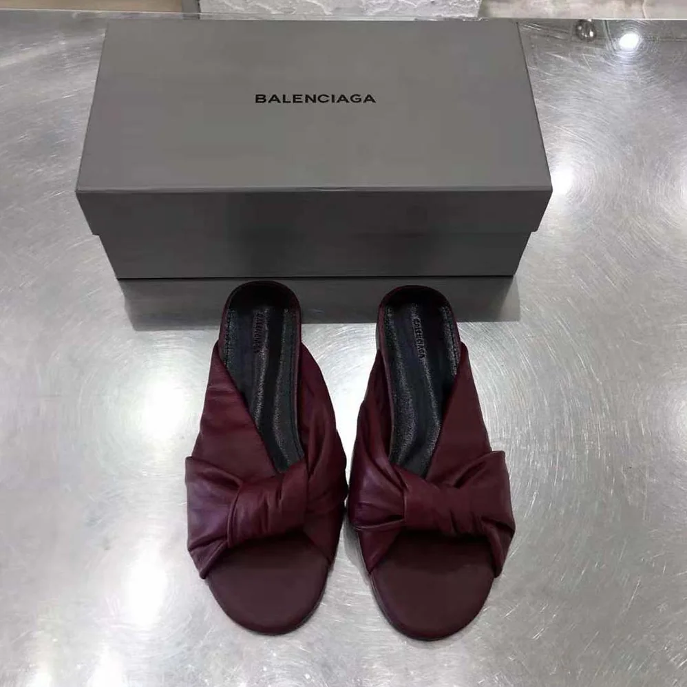 Balenciaga Drapy Flat Sandal in Dark Red Smooth Nappa Lambskin for Women