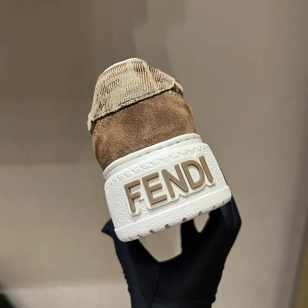 Fendi Match Brown Denim-effect FF Jacquard and Suede Platform Low Tops for Women Fendi Match Brown Denim-effect FF Jacquard and Suede Platform Low Tops for Women