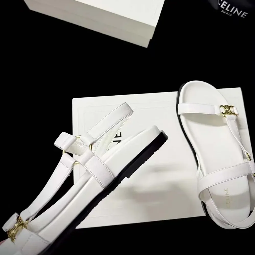 Celine Maud Sandal with Triomphe in Calfskin for Women in White Celine Maud Sandal with Triomphe in Calfskin for Women in White