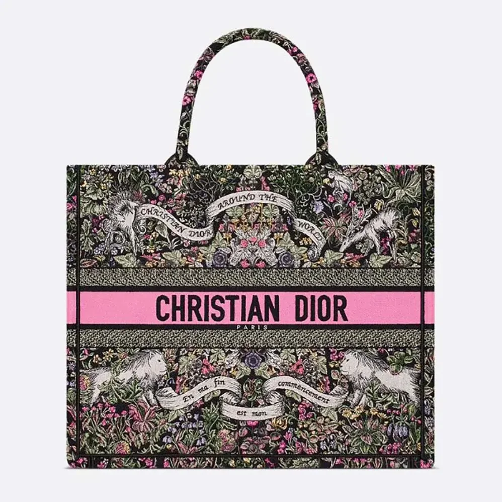 Dior Large Dior Book Tote Black Embroidery for Women