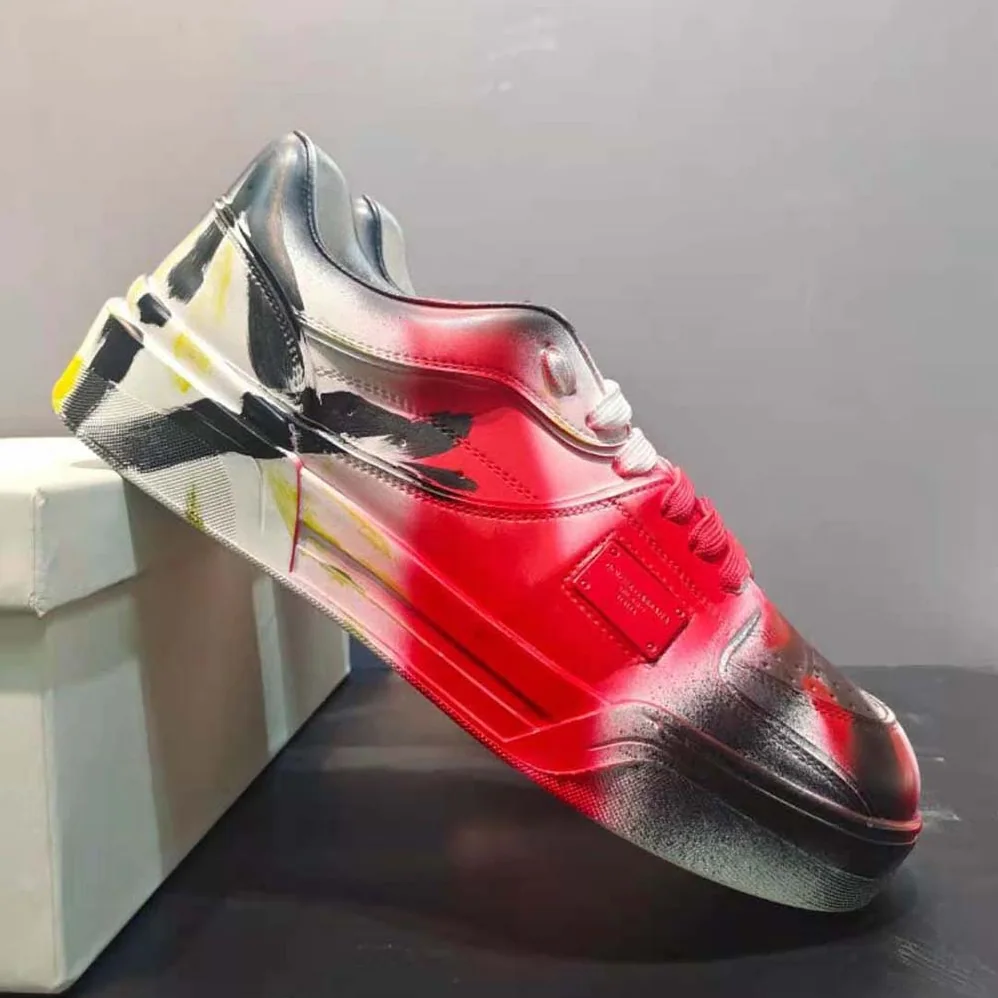Dolce Gabbana D&G Calfskin New Roma Sneakers with Spray for Unisex in Paint Graffiti Print Dolce Gabbana D&G Calfskin New Roma Sneakers with Spray for Unisex in Paint Graffiti Print