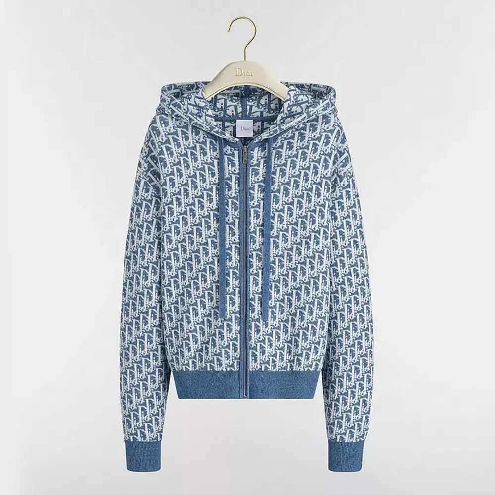 Dior Dioriviera Zipped Cardigan with Hood Blue Spongy Dior Oblique Cotton for Women in Blend Jacquard Dior Dioriviera Zipped Cardigan with Hood Blue Spongy Dior Oblique Cotton for Women in Blend Jacquard