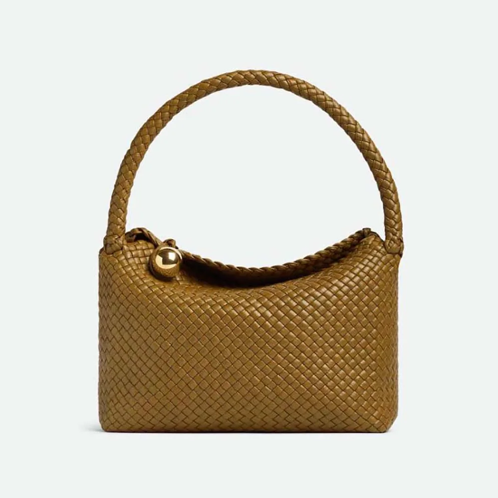 Bottega Veneta Tosca Shoulder Bag with Metallic Sphere Closure Woven for Women in Brown