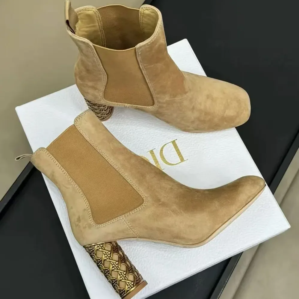 Dior Icon Heeled Ankle Boot Brown Suede Goatskin for Women