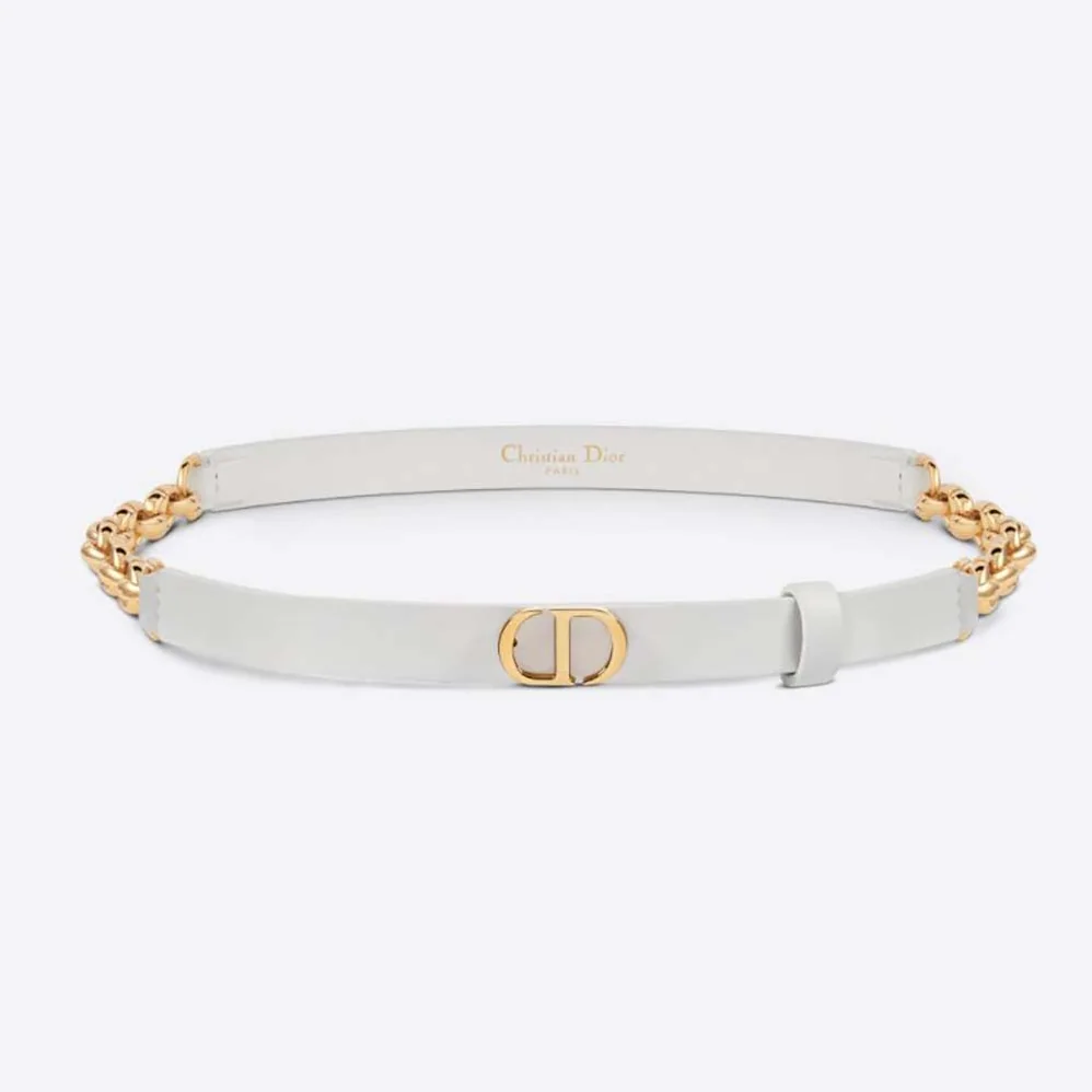 Dior Caro Belt White Smooth Calfskin with Shiny Gold-Finish Metal 15 MM for Women Dior Caro Belt White Smooth Calfskin with Shiny Gold-Finish Metal 15 MM for Women